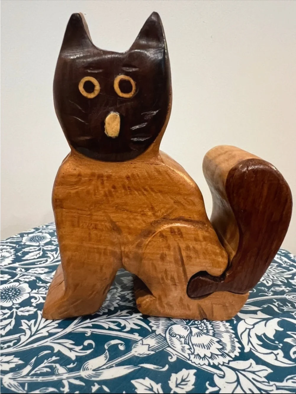 Handcrafted Two-Tone Wooden Cat Puzzle Box. 4 Pieces